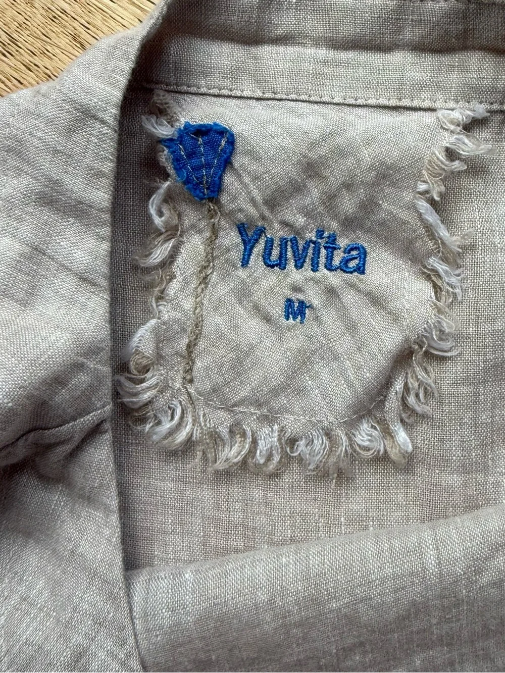 Yuvita Linens Ruffle Hem Linen Top M Beige Boho Cottage Coastal Luxe - Picture 2 of 8